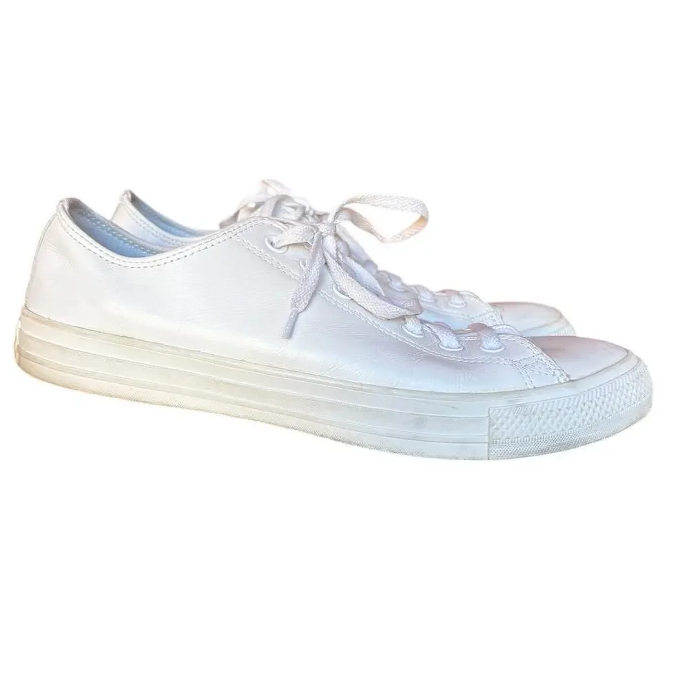 Converse White Leather All Stars Low Ox Unisex size 10M 12W Clean Classic